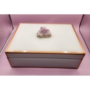 Natural Amethyst Cluster Glass Gift Box w/ Black Velvet Lining Inside